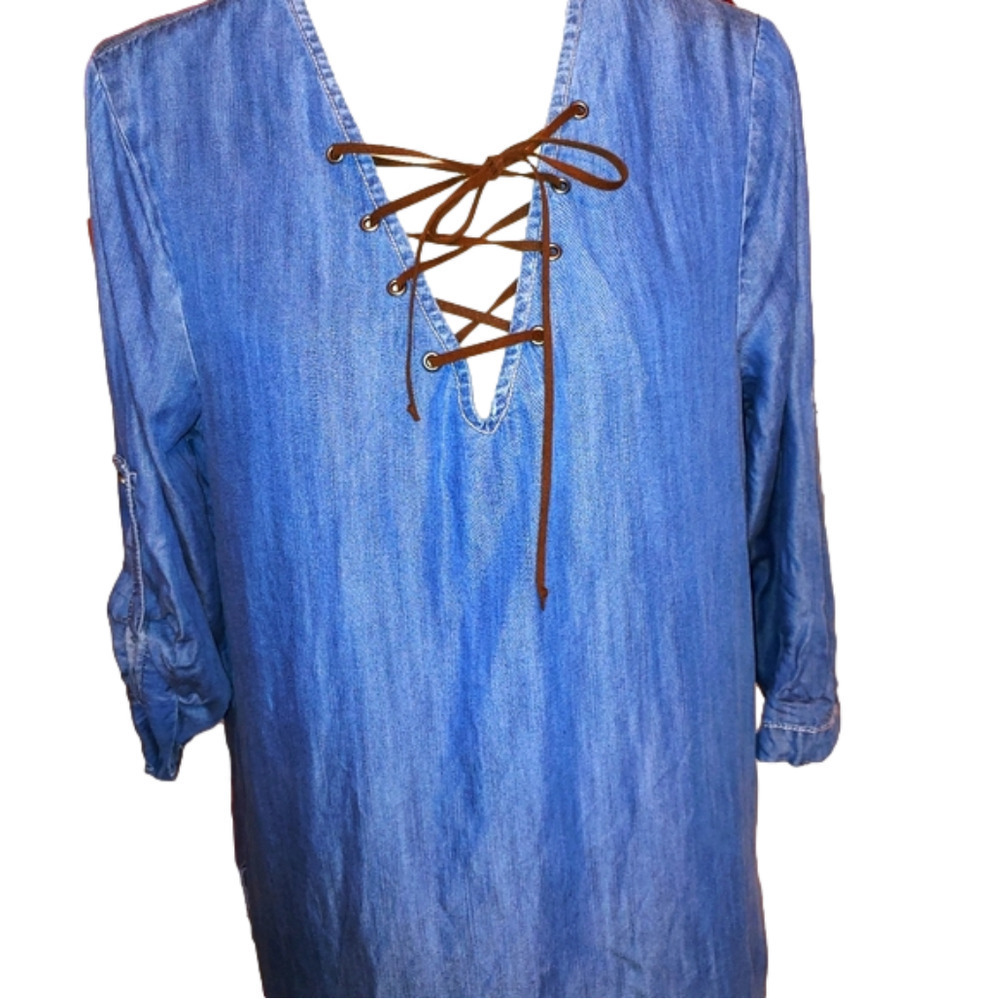 Karen Kane Lace Up Denim Tunic L